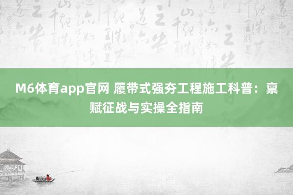 M6体育app官网 履带式强夯工程施工科普：禀赋征战与实操全指南